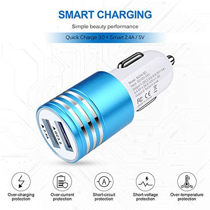 Fast Charging Car Charger,Quick Charge 3.0+2.4A Dual Port USB Cigarette - color: Blue