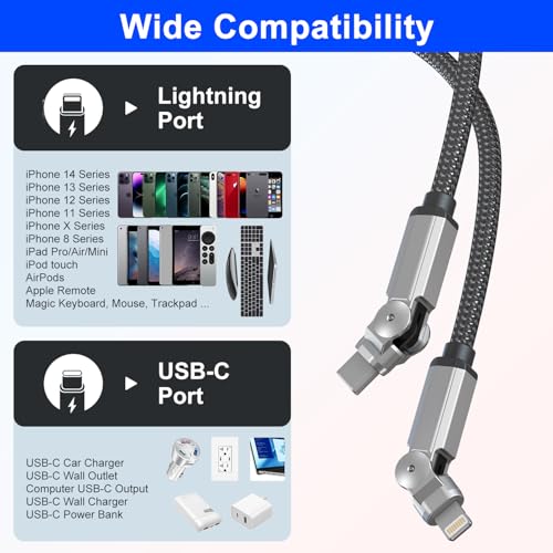 90 Degree USB C to Lightning Cable with 180°Rotating Head - 6.6FT PD Fast Charger Type C to Lightning Right Angle Swivel Cable, MFi Certified Apple Carplay Cable for iPhone 14 13 12 11 X Xs Pro, iPad