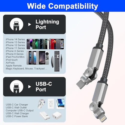 90 Degree USB C to Lightning Cable with 180°Rotating Head - 6.6FT PD Fast Charger Type C to Lightning Right Angle Swivel Cable, MFi Certified Apple Carplay Cable for iPhone 14 13 12 11 X Xs Pro, iPad