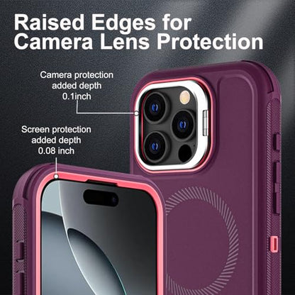 YKHJKLEC for iPhone 16 Pro Case, Military Grade 3 in 1 Heavy Duty Shockproof/Drop Proof/Dust Proof with Kickstand Case, with 2 x Tempered Glass Screen Protector & 1 x Wrist Strap (ZJ-Purple/Pink) - color: ZJ-Purple/Pink