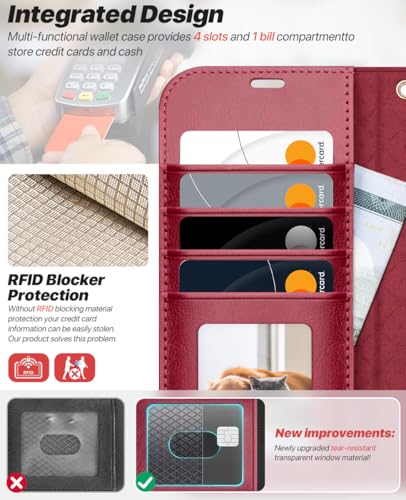 OCASE for iPhone 17 Pro Max Detachable Wallet Case with Card Holder, 2 in 1 PU Leather Flip Folio with RFID Blocking Stand Wrist Strap Shockproof Phone Cover 6.9 Inch 2025, Red - color: Red, size: iPhone 17 Pro Max