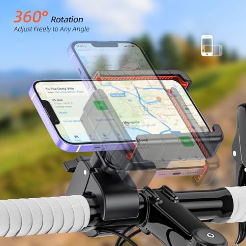 3rd Gen Shockproof Bike Phone Holder, Anti Vibration Motorcycle Phone Mount with Secure Lock, Universal Handlebar Mount for E-Bike, Electric Scooter, Bicycle, ATV, Fits 4.7-7 Inch Phones