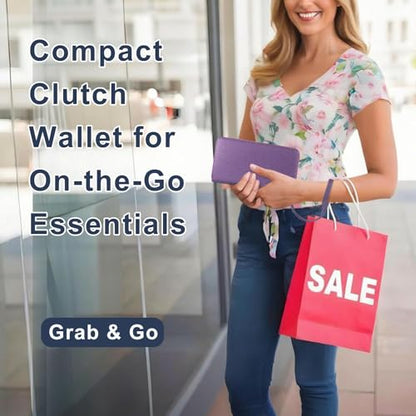 RFID Blocking Cellphone Wallet for Women with Wrist Strap, Double Zipper Travel Clutch Purse Large Capacity, Purple - color: Purple