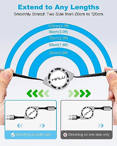 Multi Charging Cable 3A, Retractable Car Charger Cord for Multiple Devices
