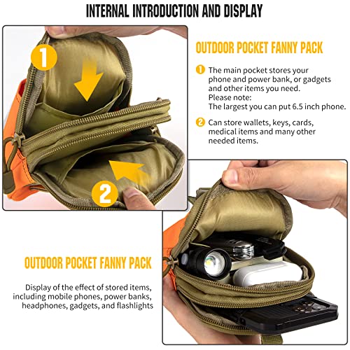 Tactical Molle Phone Pouch Nylon Multi-Purpose EDC Pouch Utility Waist Bag Tool Holster with Shoulder Strap for 4.7"-6.7" Smartphone - color: Orange