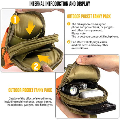 Tactical Molle Phone Pouch Nylon Multi-Purpose EDC Pouch Utility Waist Bag Tool Holster with Shoulder Strap for 4.7"-6.7" Smartphone - color: Orange