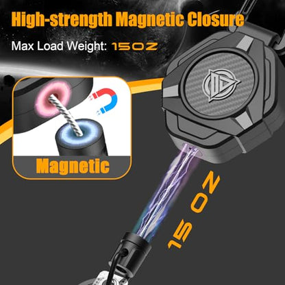 Oaridey Magnetic Anti Theft Phone Strap, Retractable Steel Cell Phone Lanyard with Heavy Duty Carabiner and 360° Metal Phone Tether Tab For Skiing, Hiking, Fishing, Concert and Traveling, 1 Pack - color: 1 Pack