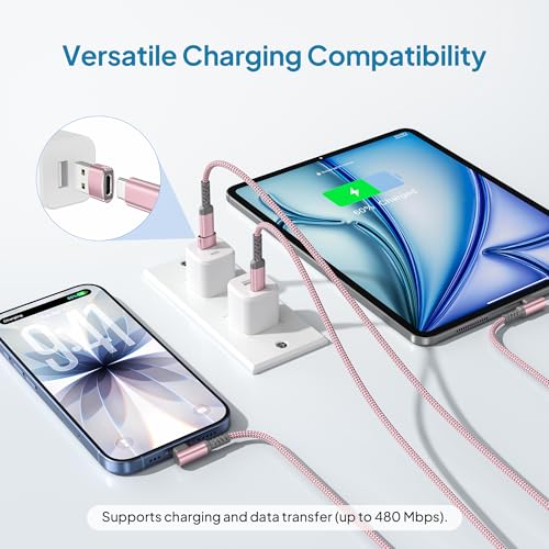 Elebase Right Angle USBC Charger Cable 6.6FT with USB Adapter Pink - color: Angled-Pink, size: 6.6 FT