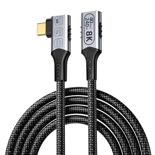 long right angle usb4 extension 6.6FT/2M for Thunderbolt 4 Extension Cable high Speed 40Gbps Data Transfer, 8k/4k@60hz video,240w Fast Charging,male to female usbc high speed 90 degree extension cable - size: 6.6 ft