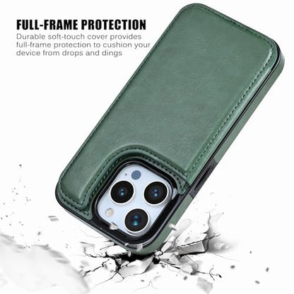 Wallet Case for iPhone 15 pro max, Slim Protective case with Card Holder,Premium PU Leather Kickstand Card Slots Case with Double Magnetic Clasp for iPhone 15 promax (6.7")-Grass Green - color: Grass Green