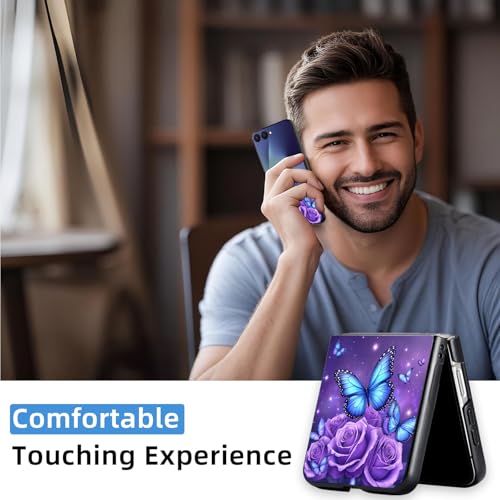 for Z Flip 7 Case Ultra Thin 1.2mm Matte Hard PC Phone Cover- Anti-Scratch Anti-Fingerprint Slim Fit Shockproof Protection Cover for Samsung Galaxy Z Flip 7 Case,Blue Butterfly Roses - color: Blue Butterfly Roses