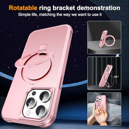 SKYLMW Compatible with iPhone 14 Pro Max Case with Stand,Rose Gold | iPhone 14 Pro Max Phone Case 6.7",Magnetic Ring Stand,Compatible with MagSafe,Military-Grade Protection,Great Grip Feeling - color: Rose Gold, size: Iphone 14 Pro Max