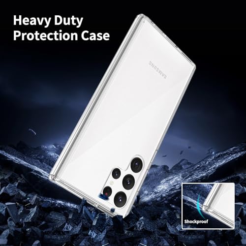 for Samsung Galaxy S22 Ultra Case Clear, Anti-Yellowing 6.8 Inches Slim Fit Heavy Duty Protection Wireless Charging Lightweight TPU and PC Shockproof Anti-Slip Transparent Protective Phone Cover - color: Clear