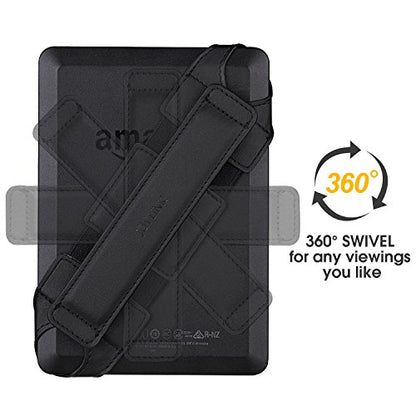 Generic Tablet Hand Strap Holder, Joylink 360 Degrees Swivel Leather Handle Grip with Elastic Belt, Secure & Portable for 6"-7” Tablets (Amazon Fire Huawei ASUS Samsung),Black
