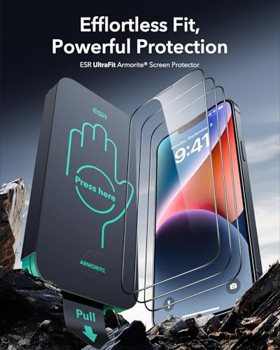 ESR 3 Pack for iPhone 14 Plus/13 Pro Max Screen Protector, Armorite | 7X Impact Absorption, 9H+ Tempered Glass, Easy One-Pull Installation, Full-Coverage Protection, UltraFit Tray, Bubble-Free - size: iPhone 14 Plus/13 Pro Max 6.7 inch