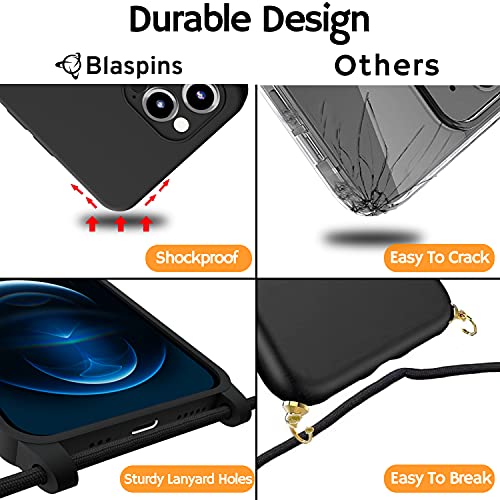 Crossbody Lanyard Strap Case for iPhone 14 Pro Max, Neck Cross Body, Adjustable Holder Removable, Drop Protection Shockproof, Hands-Free Silicone Case 6.7 inch, 150 cm Strap, iP14PM - Black - color: Black
