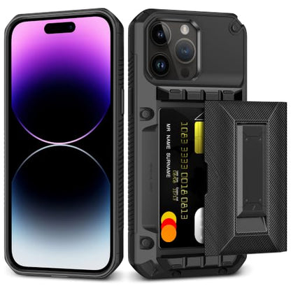 SAMONPOW for iPhone 14 Pro Max Case with Card Holder [4 Cards] &Kickstand - size: for iPhone 14 Pro Max