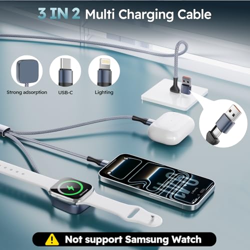 Cruise Essentials 2026,3 in 2 Multi Charging Cable for iPhone Watch Charger - color: Heather Gray&White, size: AC to C+L+iWatch