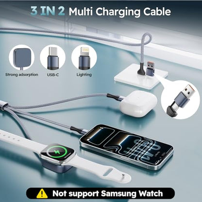 Cruise Essentials 2026,3 in 2 Multi Charging Cable for iPhone Watch Charger - color: Ash Gray&White, size: AC to C+L+iWatch