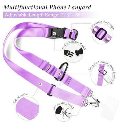 Multifunctional Phone Lanyard Adjustable Anti-Theft Crossbody Phone Strap - color: Purple