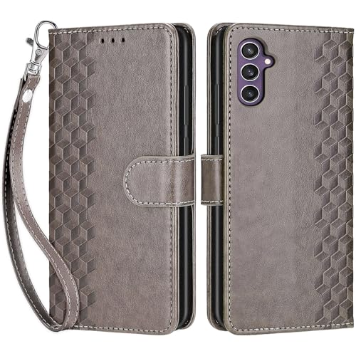 Wallet Case for Samsung Galaxy S23 FE, Gray Cube | Women Flip Folio Cover, Embossed PU Leather, Stand, Credit Card Holders Slots, Wrist Strap - color: 2