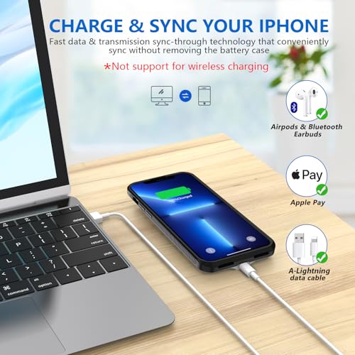 BOPPS Battery Case for iPhone 14/14 Pro/13/13 Pro【2026 New】 Slim Powerful 7000mAh Portable Charger Case 360°Protection Rechargeable Extended Charging case for iPhone 13，14 Series 6.1inch,(Black)