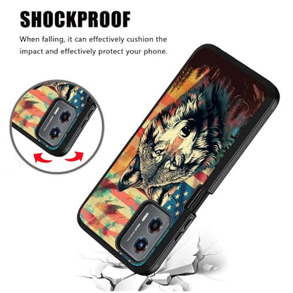 for Moto G 5G 2024/Moto G Play 5G 2024 Case, Military Grade Heavy Duty [3-Layer] Dustproof Shockproof Full-Body Protective Case for Motorola Moto G 5G 2024 - American Flag Wolf - color: American Flag Wolf-