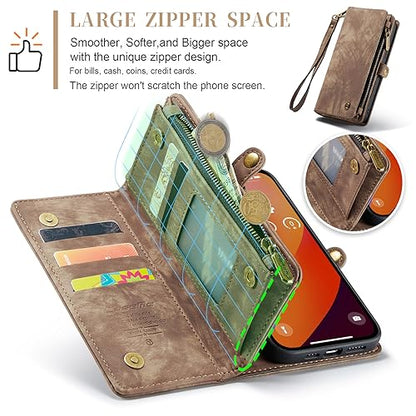 Compatible with iPhone 15 Pro Wallet Case with Magsafe,Coffee | Magnetic Detachable Case,Card Holder,Zipper Pocket,Strap Wristlet, Soft Leather Drop-Proof Phone Case for iPhone 15 Pro 6.1“ - color: Coffee, size: iPhone 15 Pro 6.1"