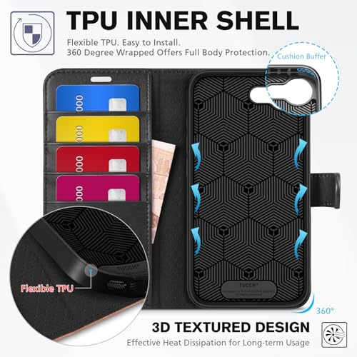 TUCCH Wallet Case for iPhone 17e 16e 6.1", Flip Stand, Black & Light Brown | RFID Blocking, 4 Card Holders, Kickstand, PU Leather, Shockproof TPU Shell, Magnetic Closure, Protective Folio Cover - color: Two-tone Black & Light Brown
