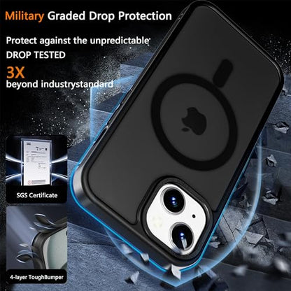 Magnetic iPhone 14/13 case,Compatible with Magsafe, Military-Grade Protection,Slim Translucent Matte Shockproof with Anti-Scratch Anti-Fingerprint Phone Cover (Black, iPhone 14/13) - color: Black, size: iPhone 14/13