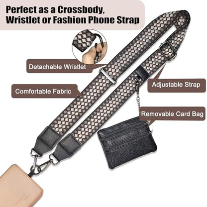 Cell Phone Lanyard with Wallet - Anti-Theft Crossbody Adjustable Phone Strap for Most Smartphones, for Men & Women - color: Black+grey