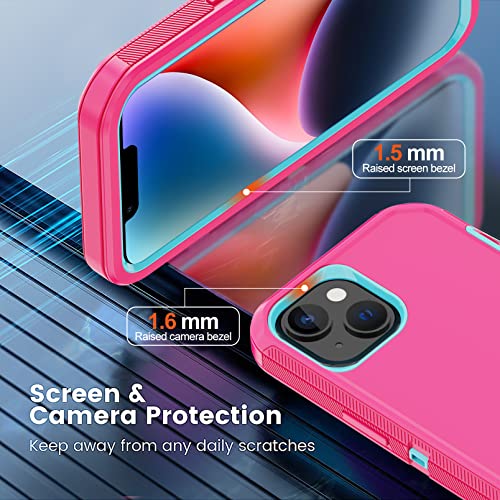 for iPhone 14 Case with 2 Screen Protector, Heavy Duty Shockproof Dropproof Dust Proof Full Body Rugged 3 Layer Military Tough Durable Protective Cover for Apple iPhone 14 6.1" (Pink/Blue) - color: Pink/Blue