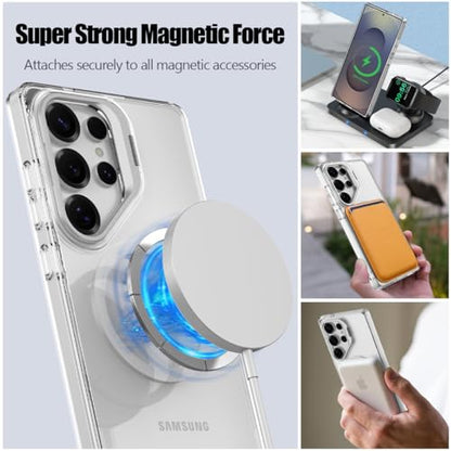 Nvollnoe for Samsung S25 Ultra Case Compatible with MagSafe Military Grade Shockproof Heavy Duty Protective Adjustable Kickstand Matte Semi Clear Phone Cover for Samsung S25 Ultra(Clear) - color: Clear