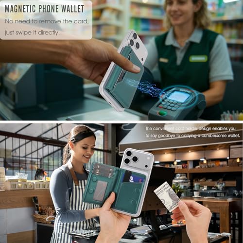 For MagSafe Wallet,Magnetic Card Holder RFID Blocking Wallet with 5 Card Slots & Cash Pocket For iPhone 17/16/ 15/14/ 13/12/ Pro/Max/Plus/Air Blue Green - color: Blue Green