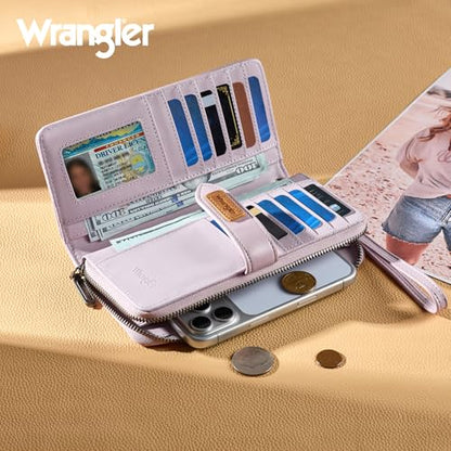 X Wrangler Women's Wallets Bifold Wristlet Wallets for Women Large Capacity Credit Card Wallet with ID Window - color: Floral-purple