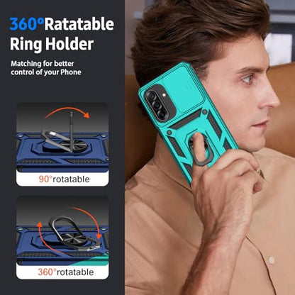for Samsung Galaxy A37 5G Case with Camera Lens Cover, 10 FT Military Grade Drop Protection, Magnetic Ring Holder Kickstand Protective Phone Case, Ice Green - color: Ice Green, size: Galaxy A37 5G