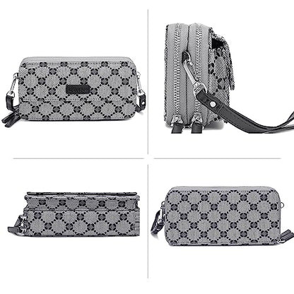 RFID Crossbody Wallet Wristlet Purse with Phone Pocket For Women Vegan Leather - color: Grey Jacquard