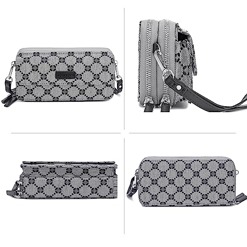 RFID Crossbody Wallet Wristlet Purse with Phone Pocket For Women Vegan Leather - color: Grey Jacquard