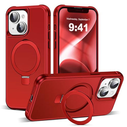 SKYLMW Compatible with iPhone 14 Plus Case with Stand,Red | iPhone 14 Plus Phone Case 6.7",Magnetic Ring Stand,Compatible with MagSafe,Military-Grade Plustection,Great Grip Feeling - color: Red, size: Iphone 14 Plus