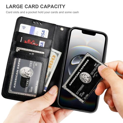 Bocasal Detachable Wallet Case Card Holder for iPhone 17e/16e, Black | RFID Blocking Kickstand Card Slots Holder PU Leather Magnetic Shockproof Wrist Strap Removable Flip Protective Cover 6.1 inch - color: Black