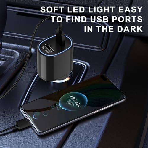 Super Fast Dual Car Charger (45W+15W) Dual Ports USB-C & USB-A White 6.6ft Cable for Samsung S25 S24 S23 S22- Black