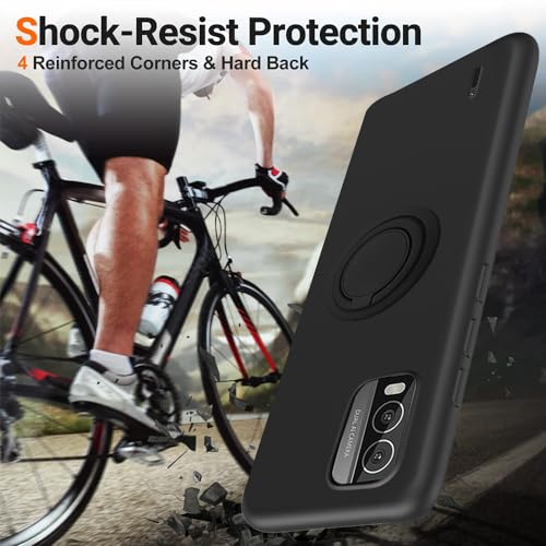 for Nokia c210 Phone Case with Glass Screen Protector, 360° Rotatable Ring Holder Magnetic Kickstand/Stand Silicone TPU Shockproof Protective Cover Case for Nokia Nokia c210 - Black