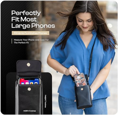 Crossbody Phone Purse for Women – RFID Phone Case Wallet w/Magnetic Closure & Separate Zipper Pocket Crossbody Bag - color: Black