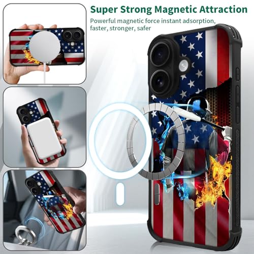 DJSOK Case for iPhone 17,Compatible with MagSafe,Anti-Scratch Shockproof Case,Ice and Fire Baseball American Flag - color: Ice and Fire Baseball American Flag, size: IPhone 17