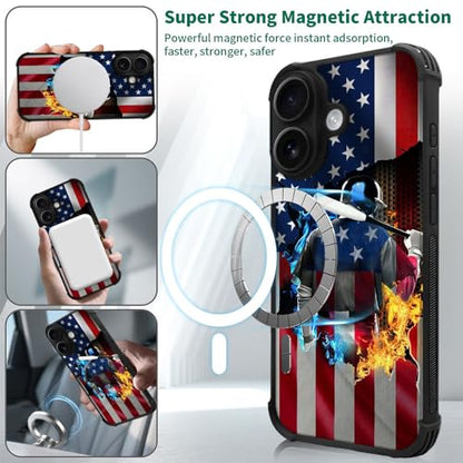 DJSOK Case for iPhone 17,Compatible with MagSafe,Anti-Scratch Shockproof Case,Ice and Fire Baseball American Flag - color: Ice and Fire Baseball American Flag, size: IPhone 17