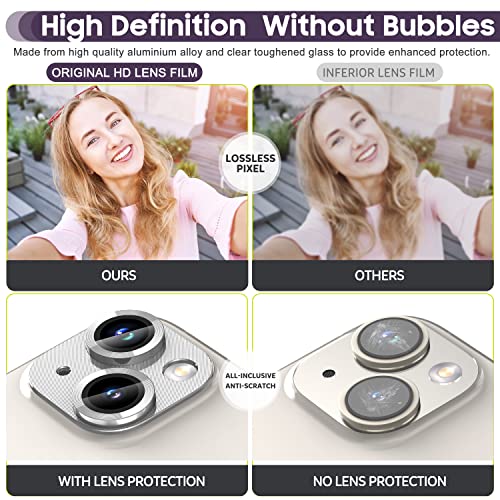 Suoman for iPhone 14 6.1 inch/iPhone 14 Plus 6.7 inch Camera Lens Protector, 9H Tempered Glass Film, [Does not Affect Night Shots] Metal Lens Protective Cover - Silver - color: Silver