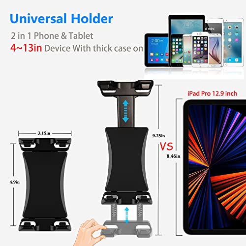 Treadmill Tablet Ipad Holder Bike Handlebar Mount Clamp for Stationary Bicycle Elliptical Spin Bike Peloton Stroller for 4-13" Devices, iPad Pro 12.9, Air, Mini, Galaxy Tabs, iPhone