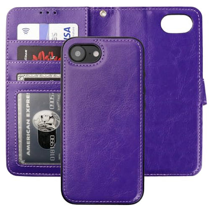 Bocasal Detachable Wallet Case Card Holder for iPhone 17e/16e, Purple | RFID Blocking Kickstand Card Slots Holder PU Leather Magnetic Shockproof Wrist Strap Removable Flip Protective Cover 6.1 inch - color: Purple