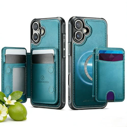 WJX for iPhone 16 Plus MagSafe Wallet Case, 2-in-1 Detachable Luxury Card Holder, Universal MagSafe Compatible, RFID Blocking, Shockproof Kickstand Slim Cover， Lime Green - color: Lime green, size: iPone 16 Plus