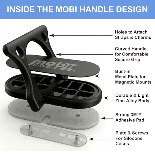 Patented 3-Finger Phone Grip & Stand - Comfortable & Secure Loop Holder for iPhone & Android - Ultra-Slim Zinc Alloy - Magnetic Mount Ready - Cell Phone Ring Alternative [Black Matte] - color: Matte black